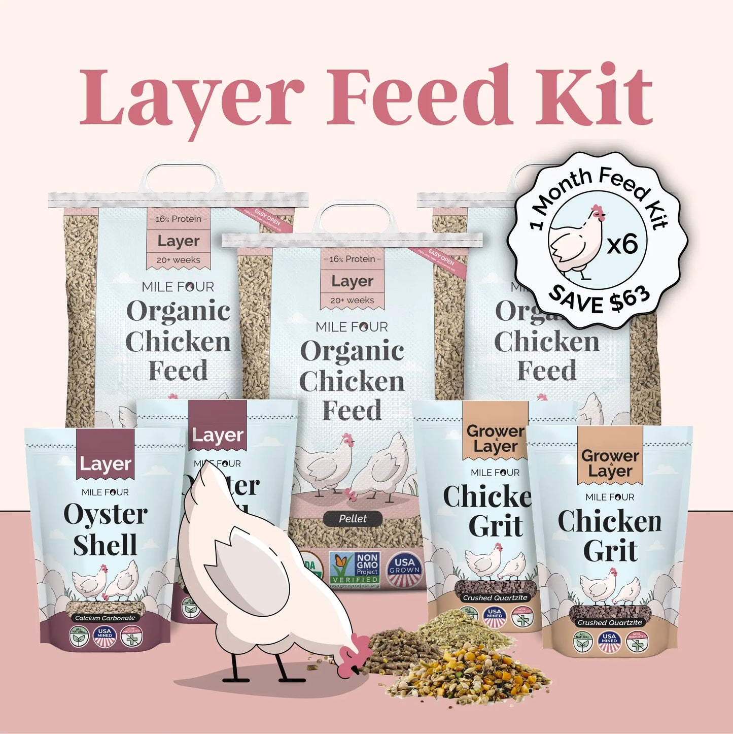 Layer Feed Kit | 1 Month of Organic Feed, Grit & Oyster Shell for 6 Layers